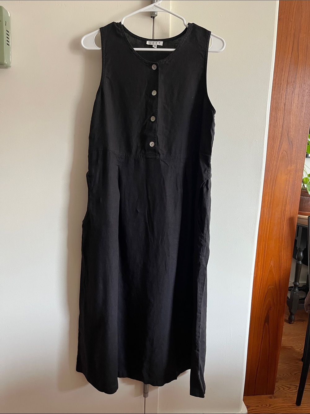 Vintage Gett Black Sleeveless Linen Button-Front Midi/Maxi Dress